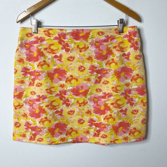 Old Navy Women's Mini Skirt L High-Waisted Pixie Yellow Pink Floral Print Fitted - Picture 2 of 6